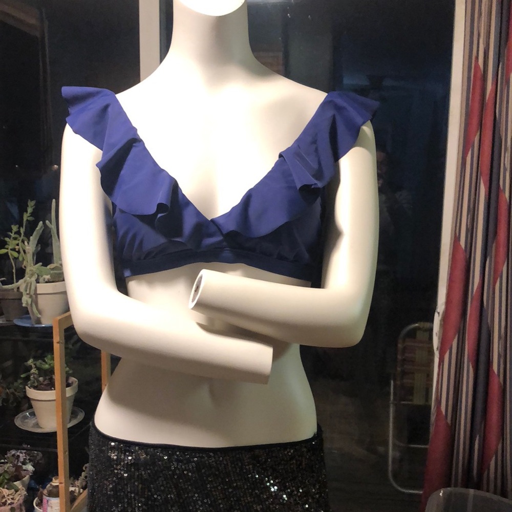 Navy Ruffle Bikini Top